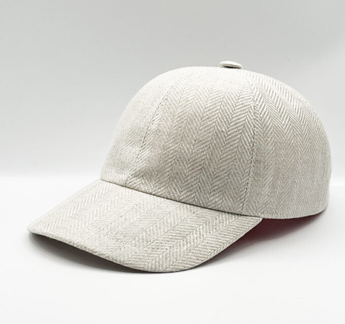 Country beige casquette en lin dessin chevron fabriquée en France