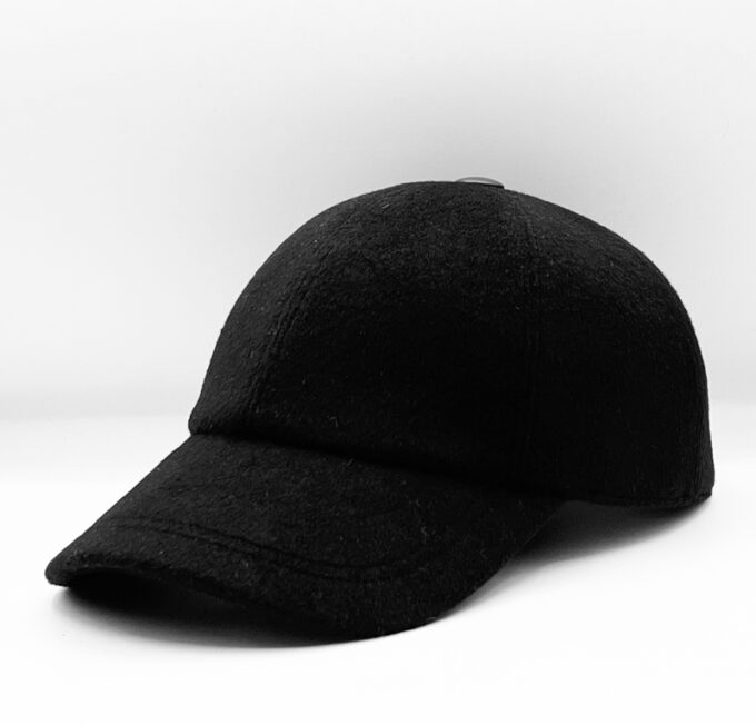 Kashmere cuir noir casquette baseball en laine et cachemire noir