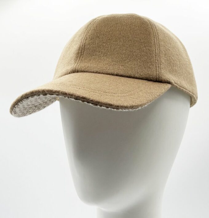 casquette baseball en laine et cachemire camel fabriquée en France