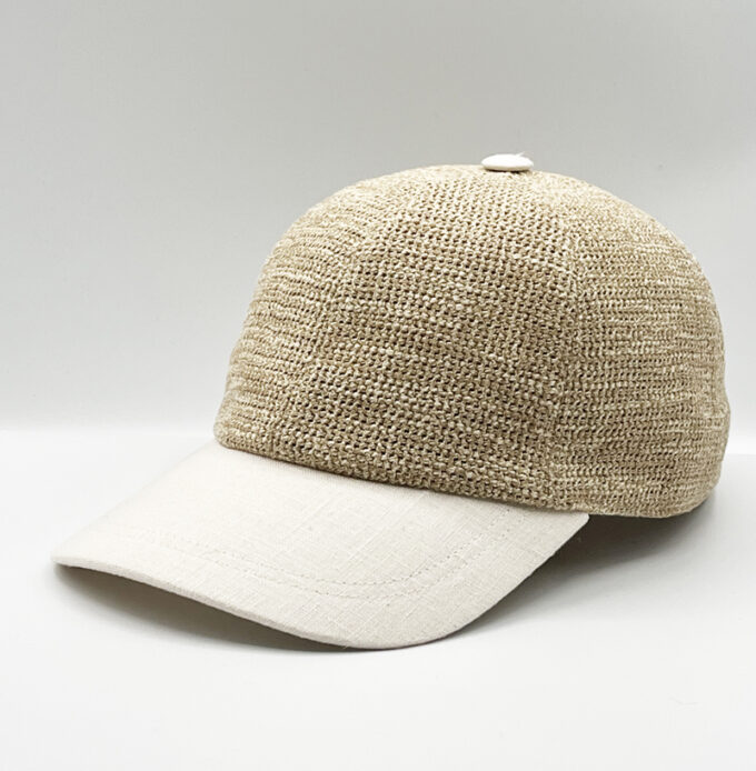 Casquette en filet coton bicolore camel et crème fabriqué en France