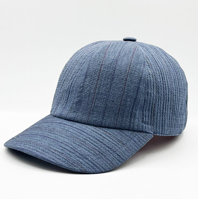 casquette indigo en coton seersucker fabriquée en France