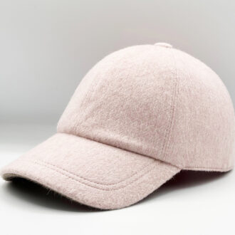 Casquette baseball en laine et angora rose poudre