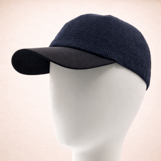 Casquette baseball noireen coton et lin, aspect crochet fabriquée en france