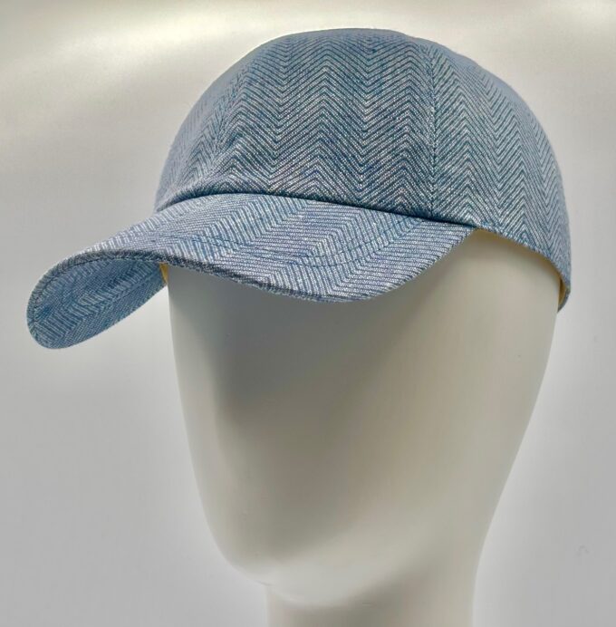 casquette baseball bleu en lin chevron fabriquée en france