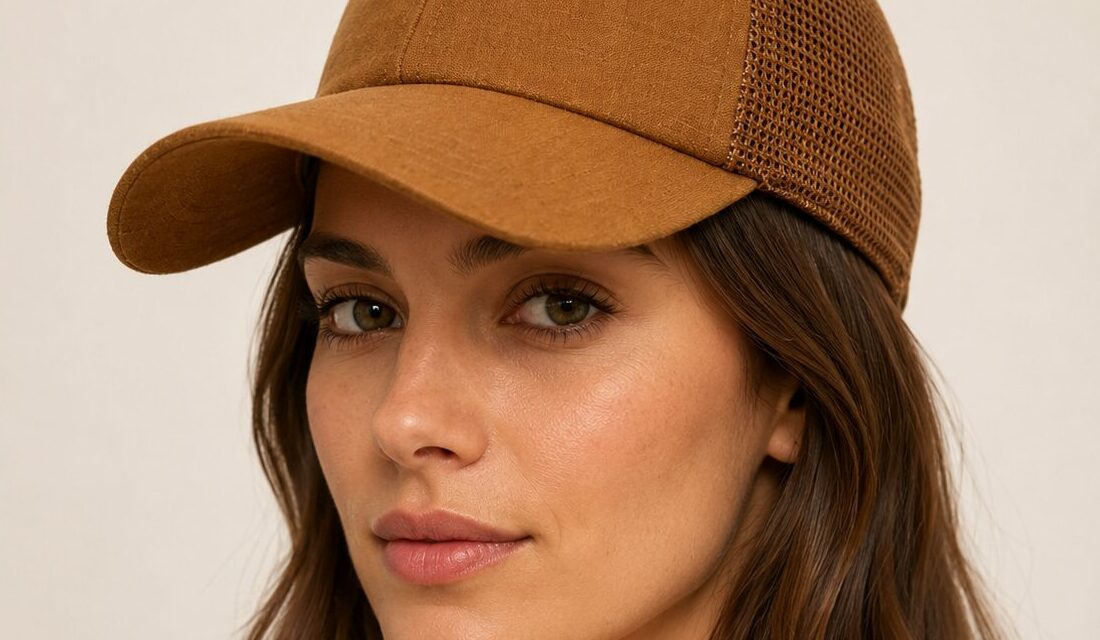 Casquette trucker Headoniste Sport Chic Cannelle - lin italien et dos filet coton, fabriquée à la main en France
